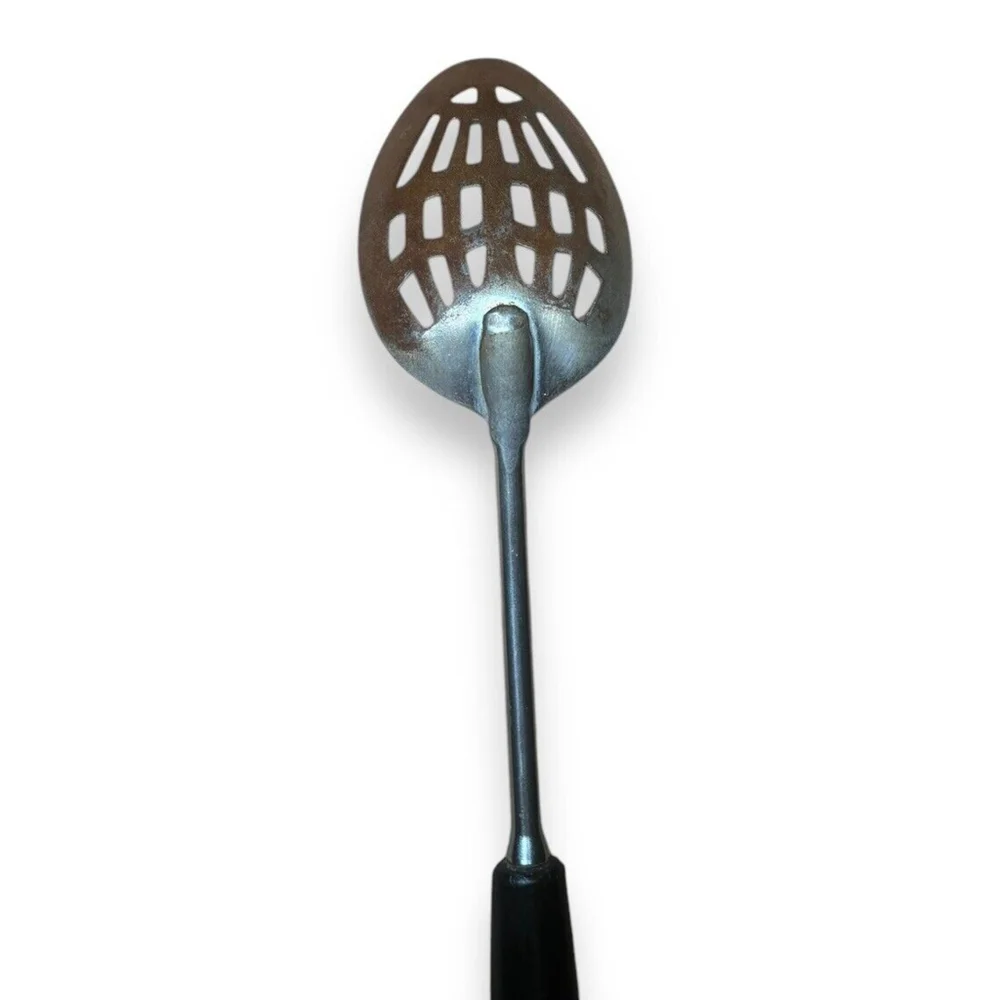 Vintage EKCO Flint Stainless Steel Slotted Spoon Composite Black Handle